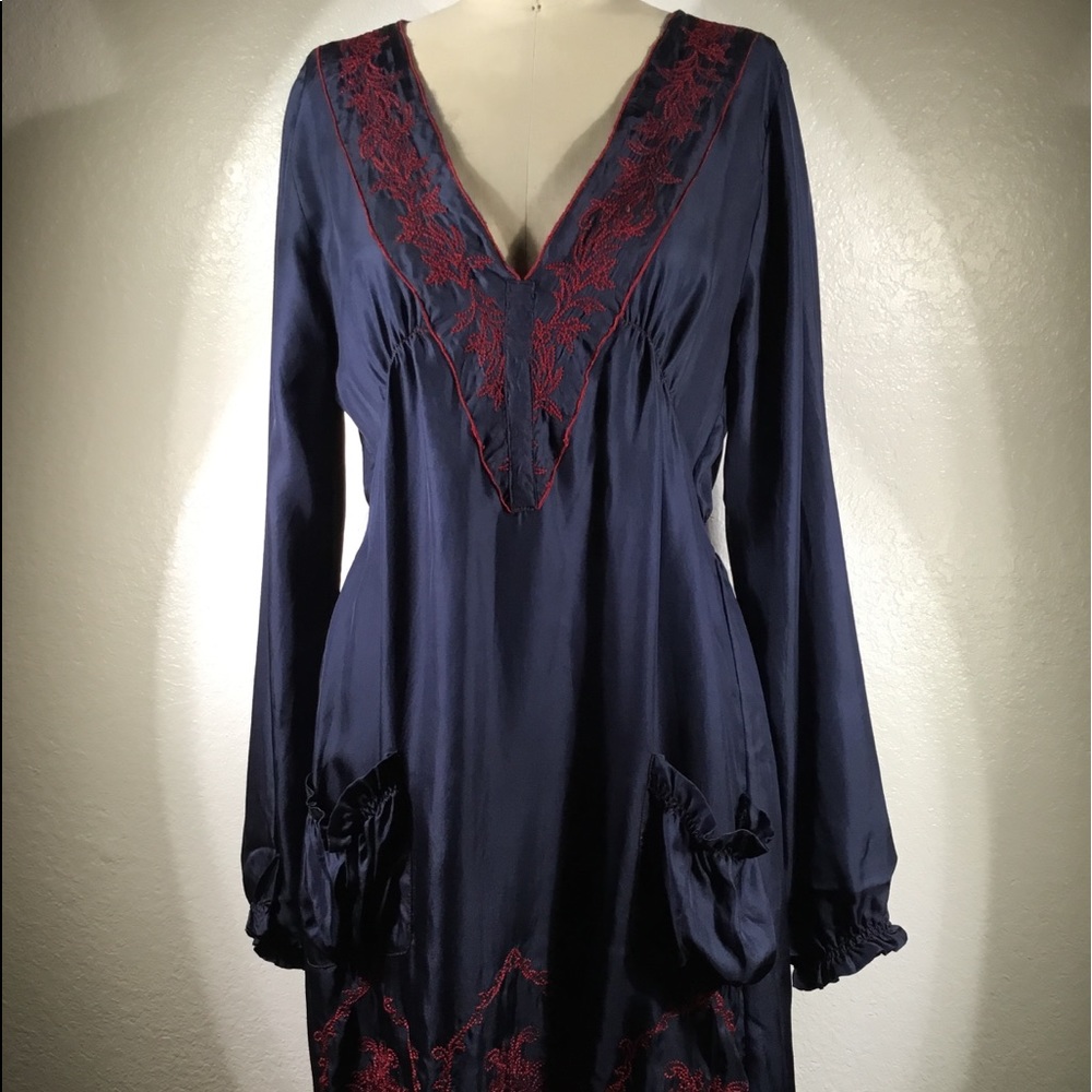 Johnny Was Red Embroidered Teptrea Dress Silk S NWT